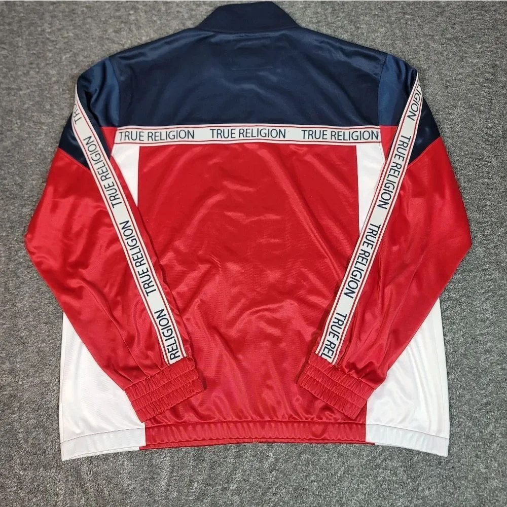 True Religion Track Jacket Men XXL Red White Blue Full Zip Logo Steetwear Y2K